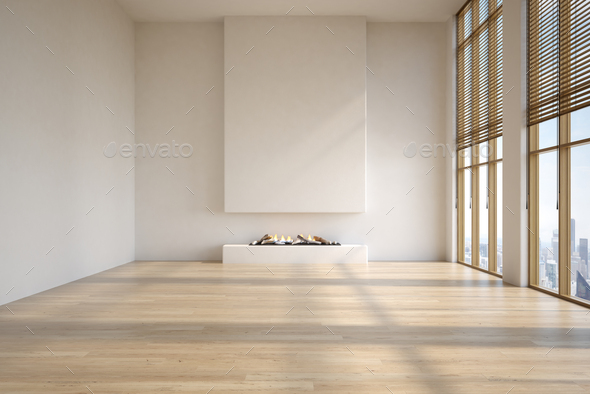 Empty interior room with fireplace  - Stock Photo - Images