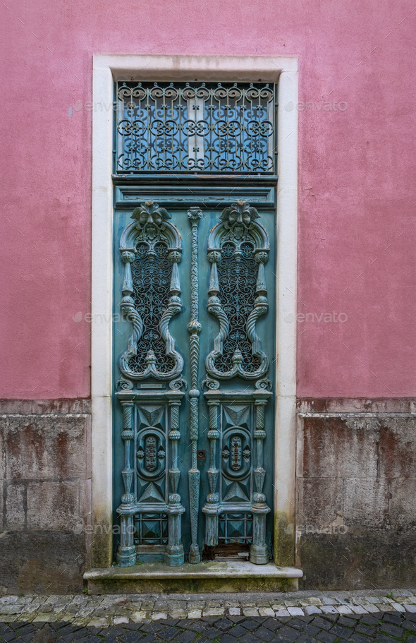 Ornate door of an old building - Sintra, Portugal - Stock Photo - Images