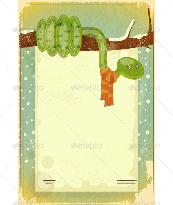 Year of the Snake Retro Card - Christmas Seasons/Holidays