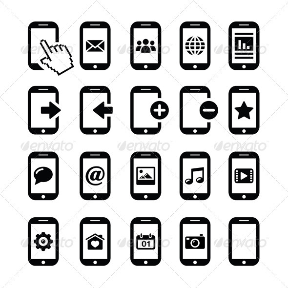 Mobile or Cell Phone, Smartphone, Contact Icons - Communications Technology