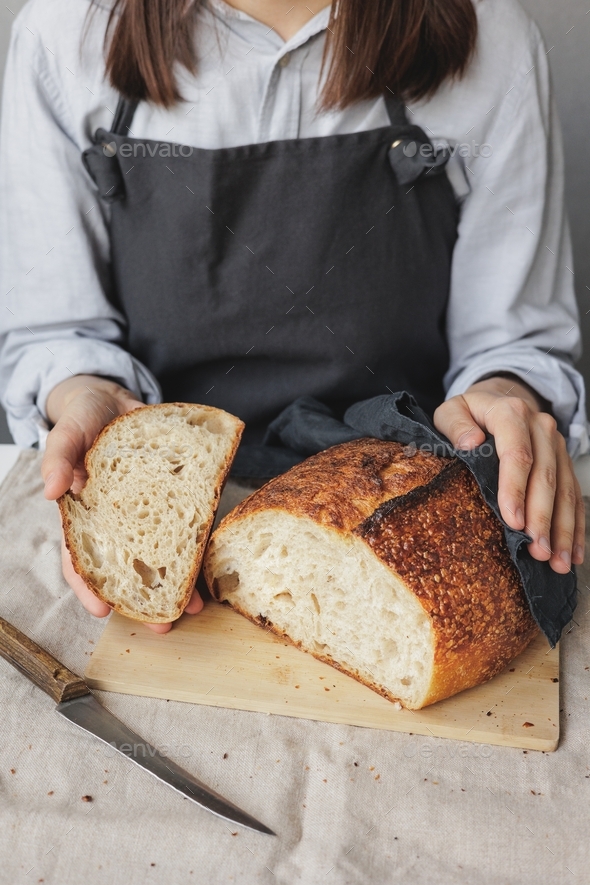 bread, baking at home of yeastfree wholegrain bread with sourdough