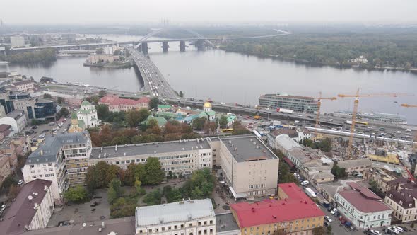 Cityscape of Kyiv, Ukraine. Aerial View, Slow Motion alt