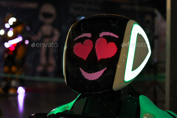 Futuristic robot in love. Future, futuristic, love, Valentine’s Day background. N