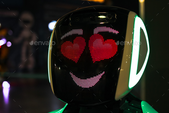 Futuristic robot in love. Future, futuristic, love, Valentine’s Day background. N