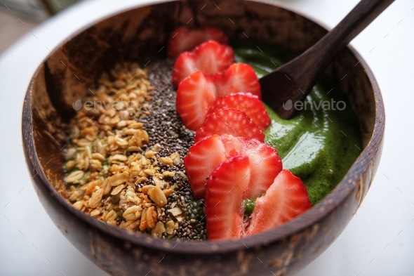 Fresh smoothie bowl with toppings - Stock Photo - Images