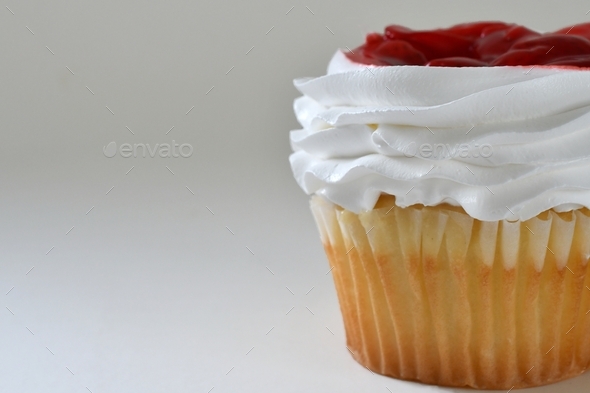 Strawberry shortcake cupcake dessert on a simple white background. minimal, minimalism