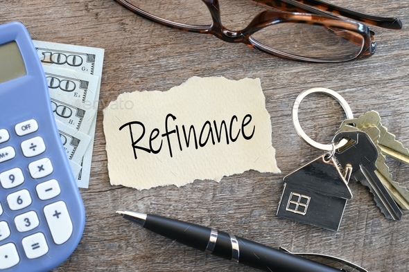 Refinance home loan flat lay - refinancing mortgage with better interest rates - Stock Photo - Images