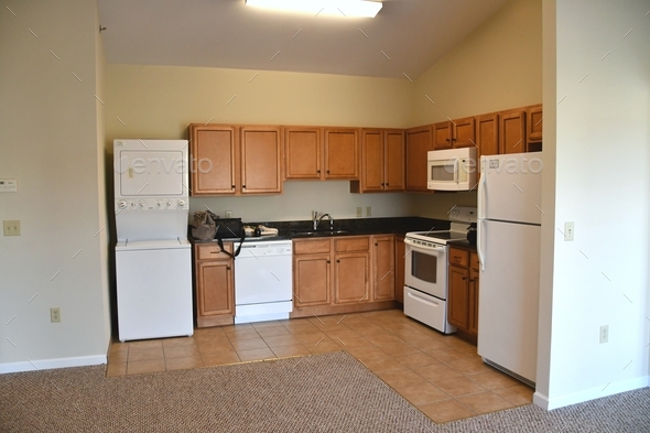 Apartment kitchen with open floor plan eat-in kitchen and stacked ...