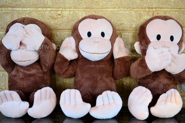 See no evil. Hear no evil. Speak no evil. Three wise monkeys. - Stock Photo - Images