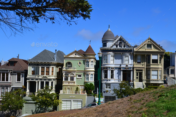 Victorian homes in a neighborhood in San Francisco, CA  - Stock Photo - Images