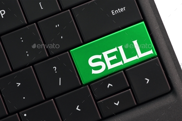 Sell - computer keyboard with green SELL button. Selling online concept - Stock Photo - Images