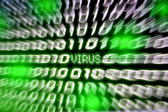 VIRUS Computer binary number stream blurred - visualizing data green hacker cyber attack danger