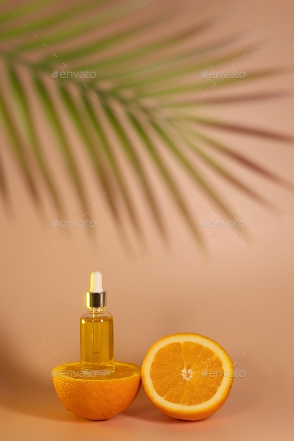 Orange oil. Facial oil. Apclesins. Palm leaf.