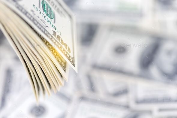 Stack of hundred dollar bills, banknotes of hundred, closeup - Stock Photo - Images
