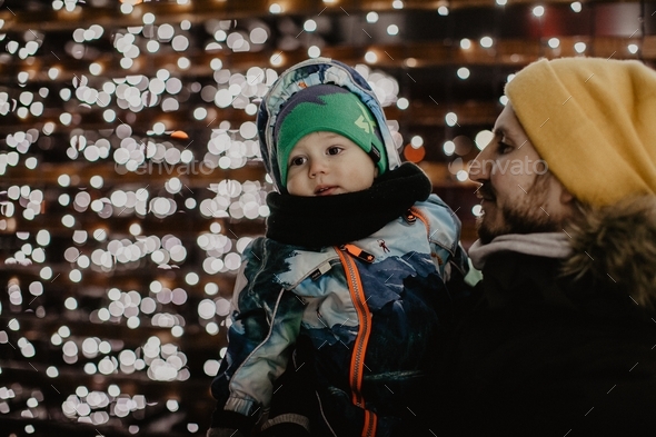 Father And Son Go For A Walk In Winter. Snow Stock Photo By Katerina 