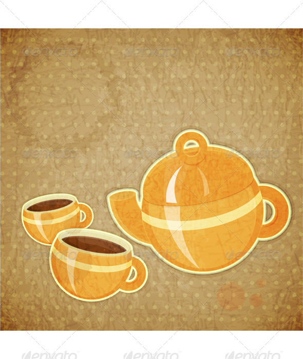 Two Coffee Cups and Coffee Pot - Food Objects