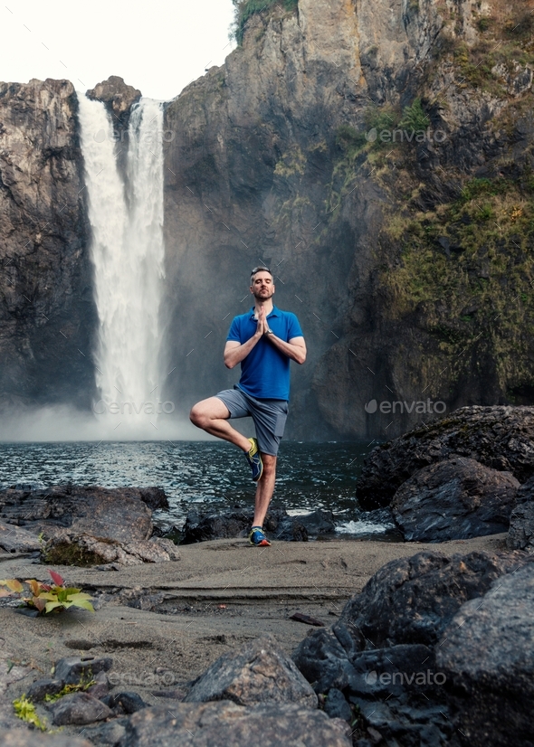 Yoga pose with waterfall Stock Photo by RLTheis | PhotoDune