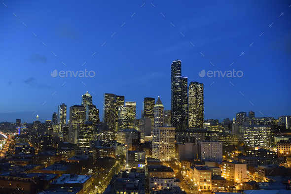 Seattle skyline blue hour - Stock Photo - Images