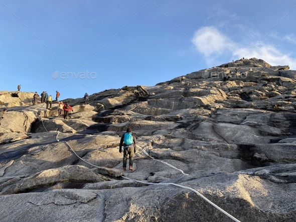 Climbers making their way to the peak of Mt Kinabalu  - Stock Photo - Images
