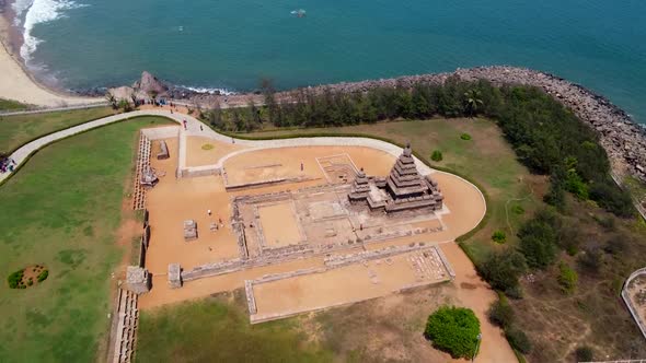 Arial view of Shore Temple of Mahabalipuram. The Shore Temple is so named because it overlooks the s alt