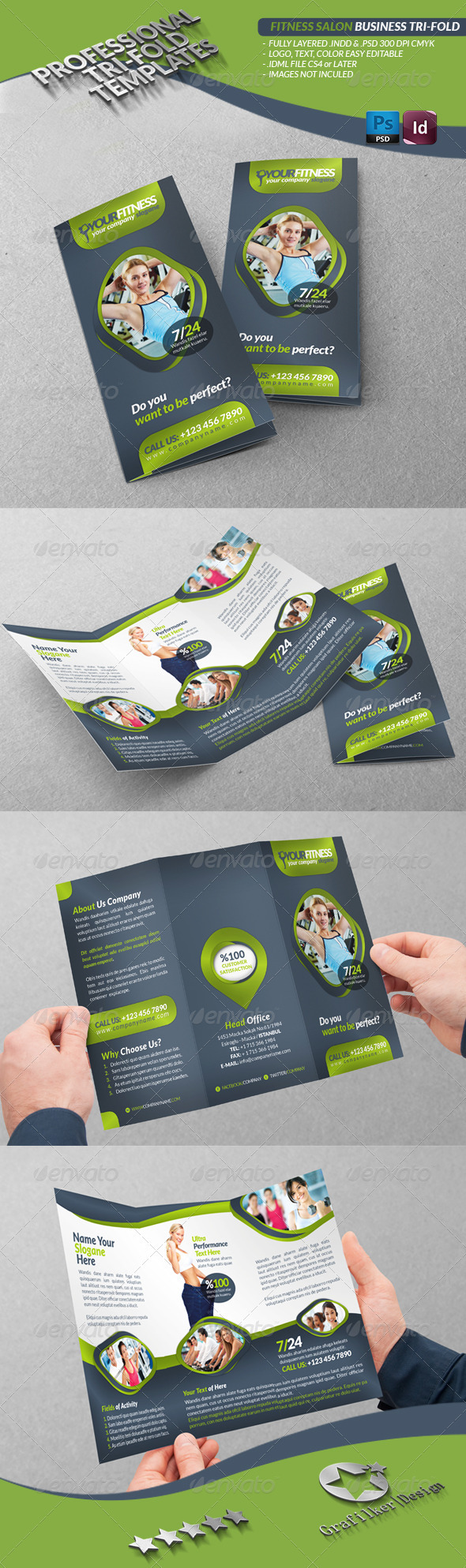 Fitness Salon Business Tri-Fold - Brochures Print Templates