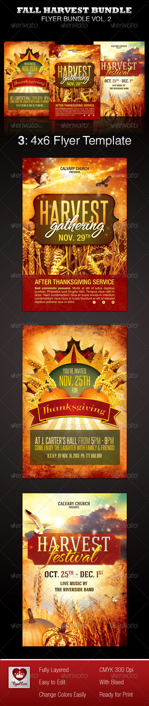 Fall Harvest Flyer Template Bundle - Church Flyers