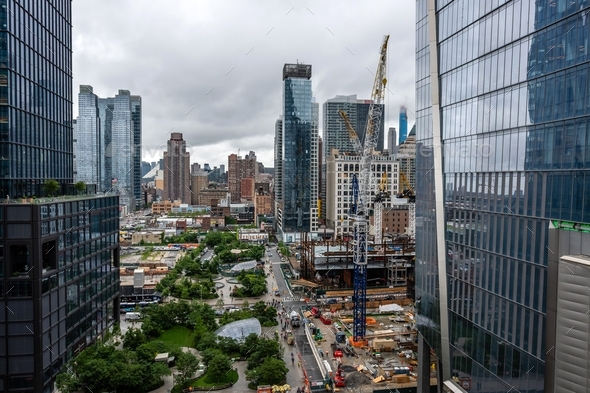Manhattan landscape with residential and office buildings near Hudson Yards, New York, USA