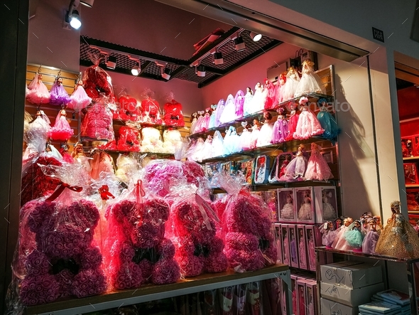 small shop selling dolls and plush toys