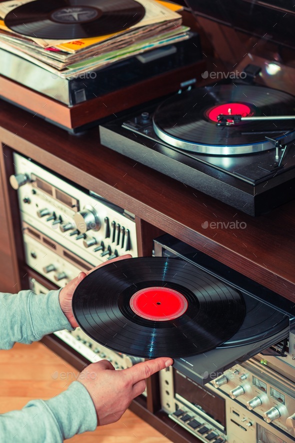 Set of audio equipment, record players, amplifiers, radio. Vinyl