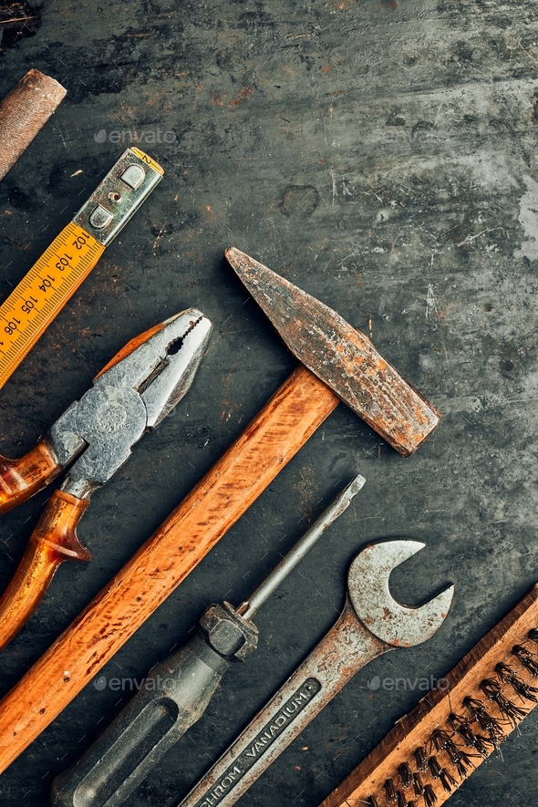 Hardware tools. Mechanic tools for maintenance. Hardware tools to fix