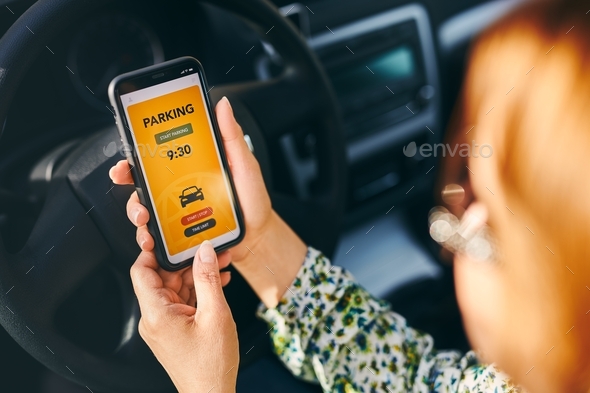Paying for parking using app on smartphone. Online payment for parking. Online service. Mobile app
