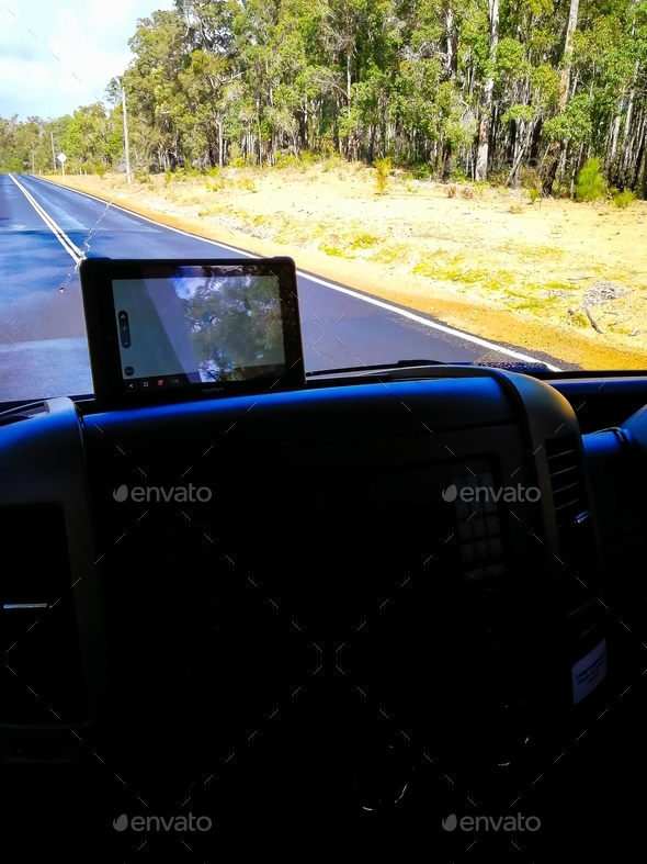 gps monitor inside the motor home on the road in Australia
