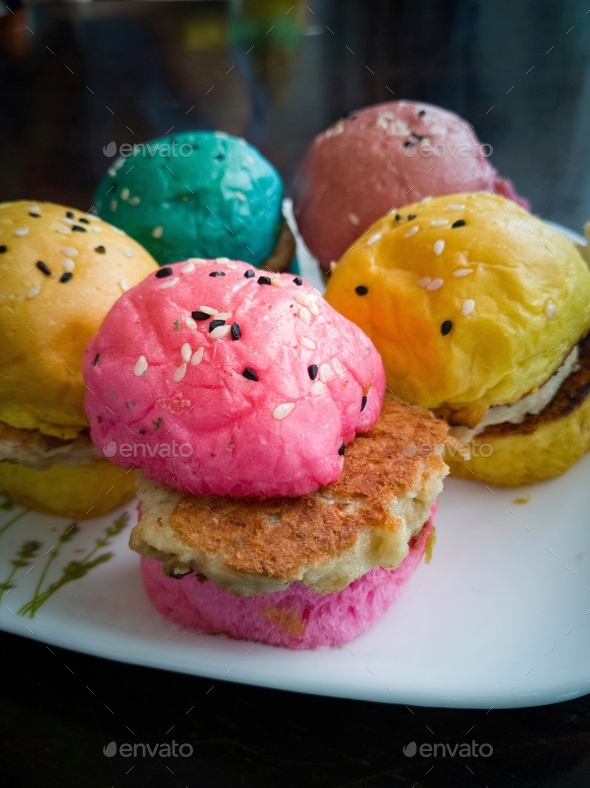 colourful slider burgers on a plate