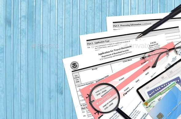 Uscis Form I 131 Application For Travel Document Lies On Flat Lay
