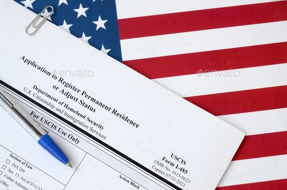 I-485 Application to register permanent residence or adjust status blank form lies on United States
