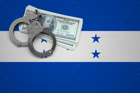Honduras flag with handcuffs and a bundle of dollars