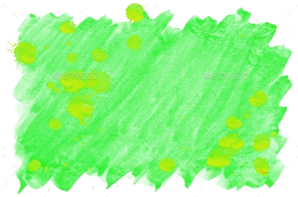 Colorful green and yellow watercolor wet brush paint liquid background