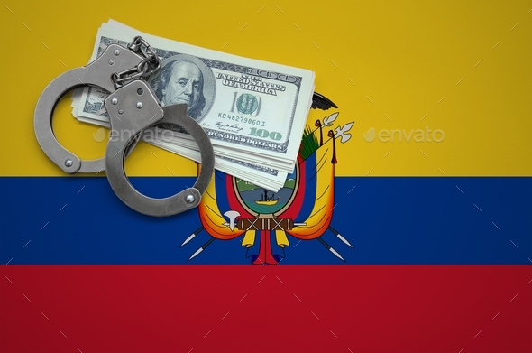 Ecuador flag with handcuffs and a bundle of dollars