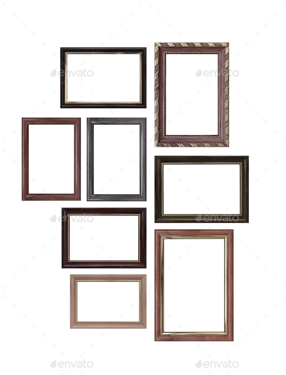 Set of empty picture frames with free space inside, isolated on white