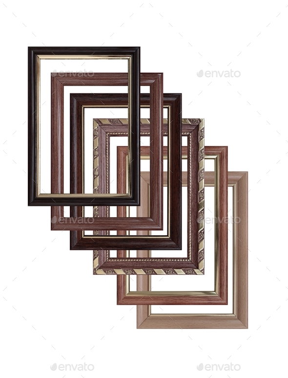 Set of empty picture frames with free space inside, isolated on white