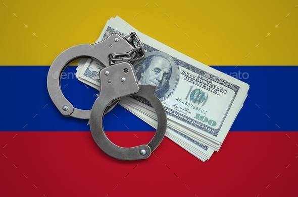 Venezuela flag with handcuffs and a bundle of dollars