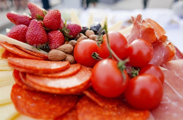 Close-up Of Food On Table At A Banquet. Buffet With Cold Cuts, Fresh ...