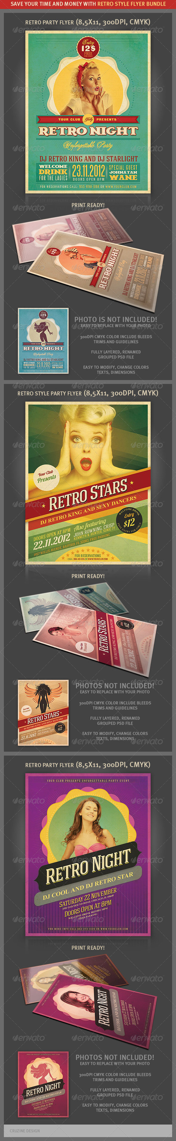 Retro Party Flyers Bundle - Clubs & Parties Events