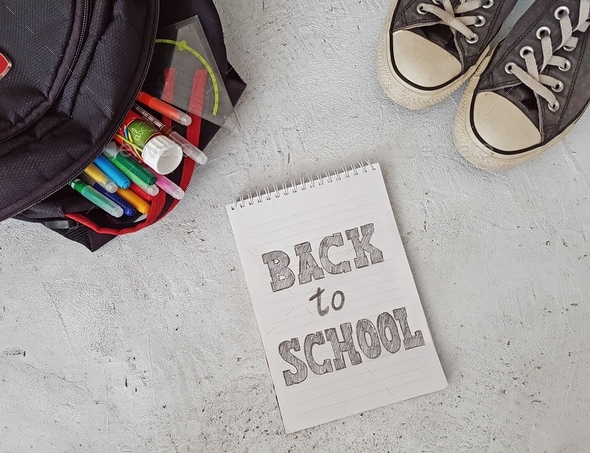 Back To School Flat Lay Overhead, Top View, Copy Space Stock Photo By