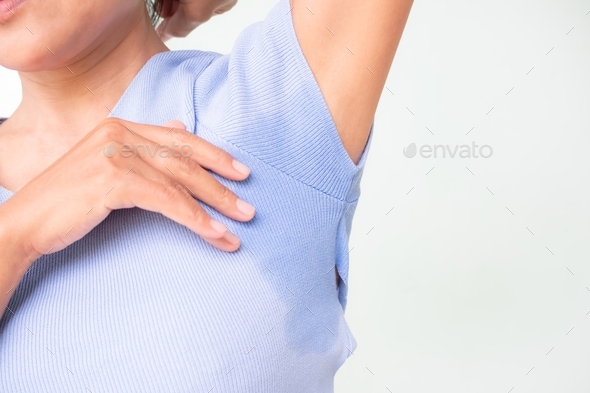 Woman wet shirt underarm
