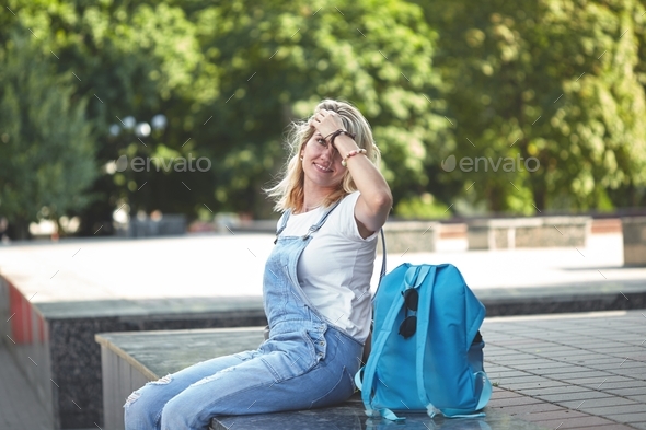 Little Girl Wearing Jeans Overalls Stock Image - Image of blond