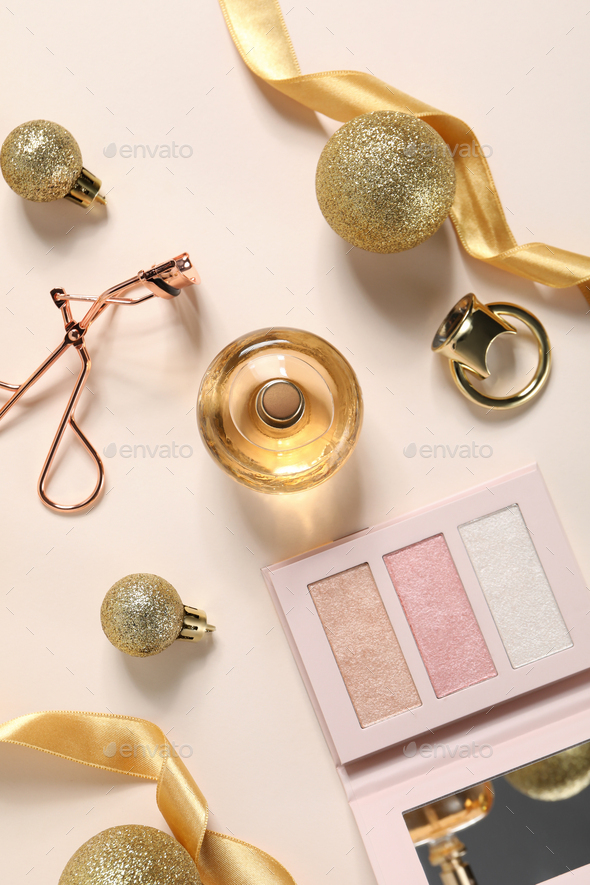 Concept of cosmetics, winter cosmetics, top view Stock Photo by