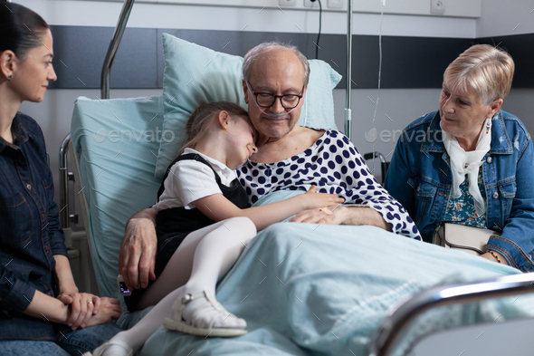 Granddaughter visiting sick grandfather at sanatorium