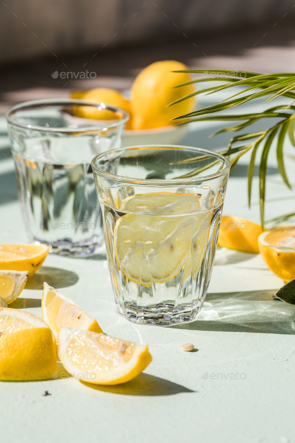 Gin tonic alcoholic cocktail drink with dry gin, bitter tonic, lemon