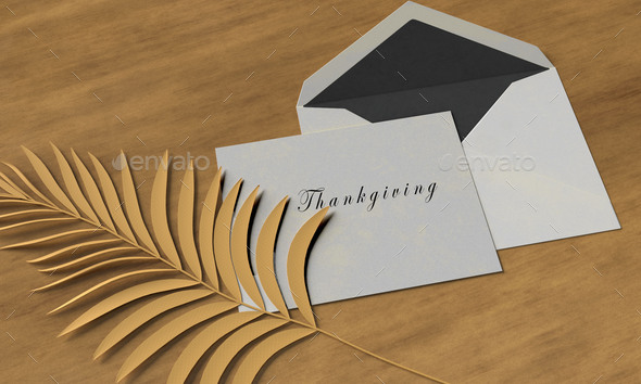 letter card banner post note paper palm tree leaf on table desk symbol thinkgiving message text cal